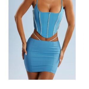 Oh Polly Embellished Blue Skirt. Size US 2